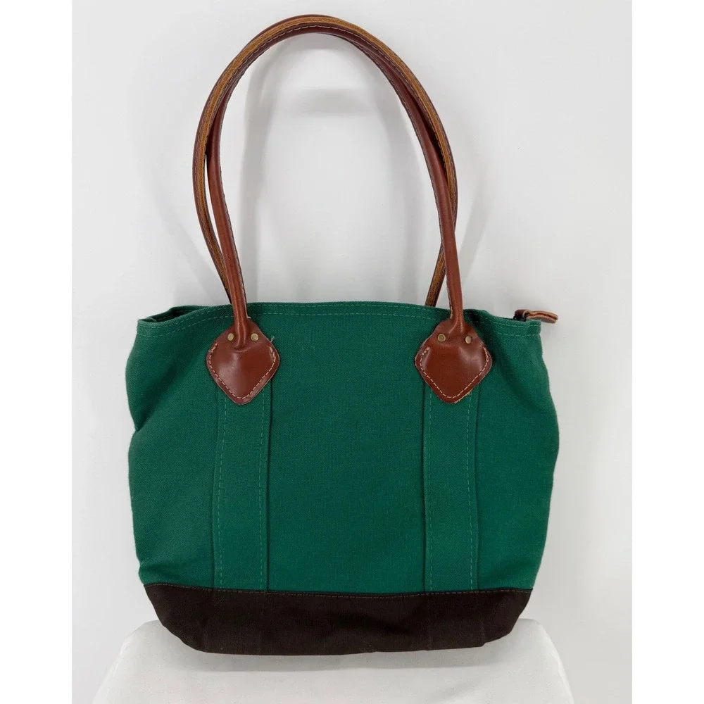 Byer of Maine Winter Harbor Bag Green Canvas Leather Strap Tote Zipper Top